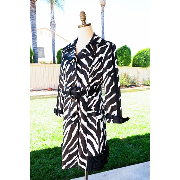 Women's Y2K Bebe Zebra Print Trench Coat Jacket - Picture 2 of 9